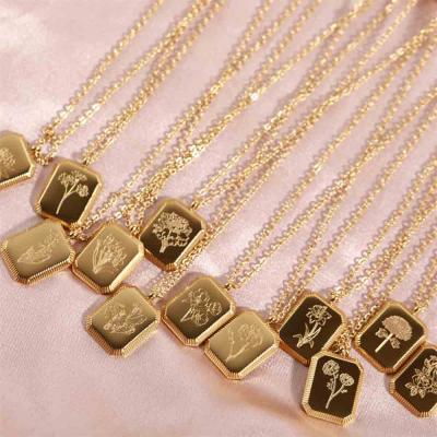 Personalized 12 birth month flower pendant choker necklace 18k gold for women