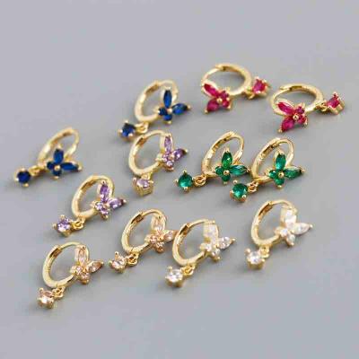 Luxury 925 sterling silver colorful AAA zircon butterfly hoop clip earrings 18k gold for women