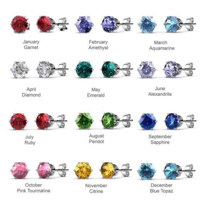 Fashion 925 sterling silver twelve colours 5A zirconia stud earrings
